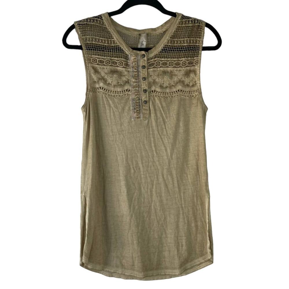 Aratta Silent Journey Women's Size Small Boho Tan Crochet Beaded Blouse
